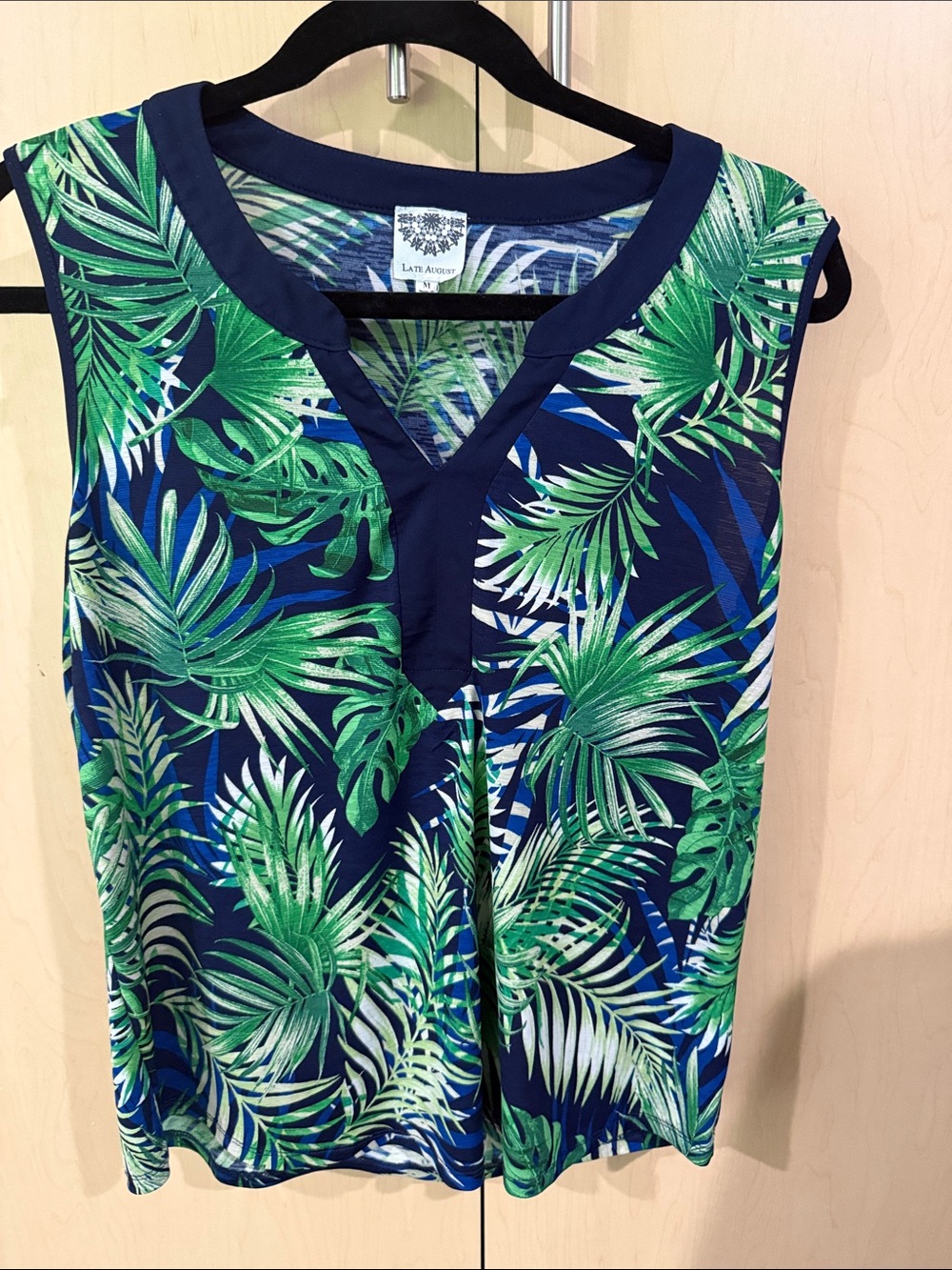 Late August Navy & Green Tropical Leaf Sleeveless Swim Coverup